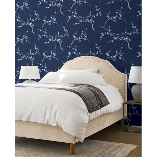 NextWall Blue Cherry Blossom Floral Peel and Stick Wallpaper, image 1
