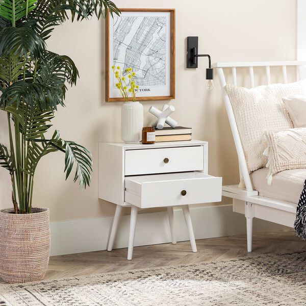 White Two-Drawer Solid Wood Nightstand, Set of Two, image 7