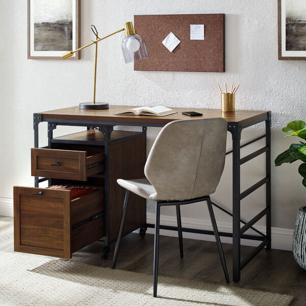 Angle Dark Walnut Desk with Filing Cabinet, image 3