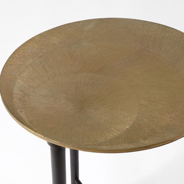 Antique Brass 16-Inch Circle Etched Accent Table, image 4