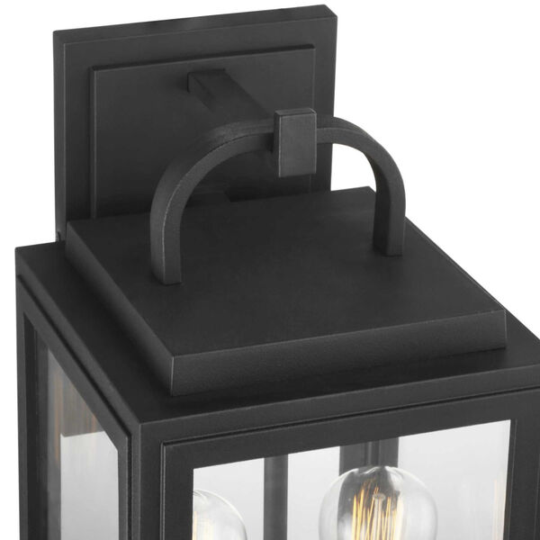 Grandbury Textured Black Nine-Inch Two-Light Outdoor Wall Sconce with Clear Shade, image 3