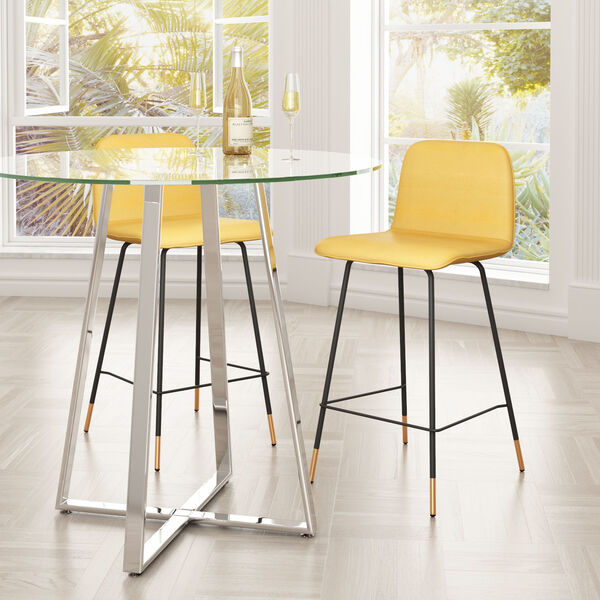 Var Yellow, Black and Gold Counter Height Bar Stool, image 2