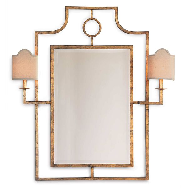 Doheny Gold 42 x 46 Inch Wall Mirror with Sconces, image 1