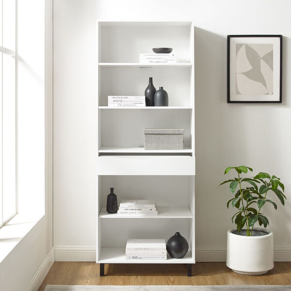 Ryder Solid White Five-Shelf Bookcase with Drawer, image 1
