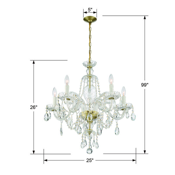 Candace Polished Brass 25-Inch Five-Light Hand Cut Crystal Chandelier, image 5
