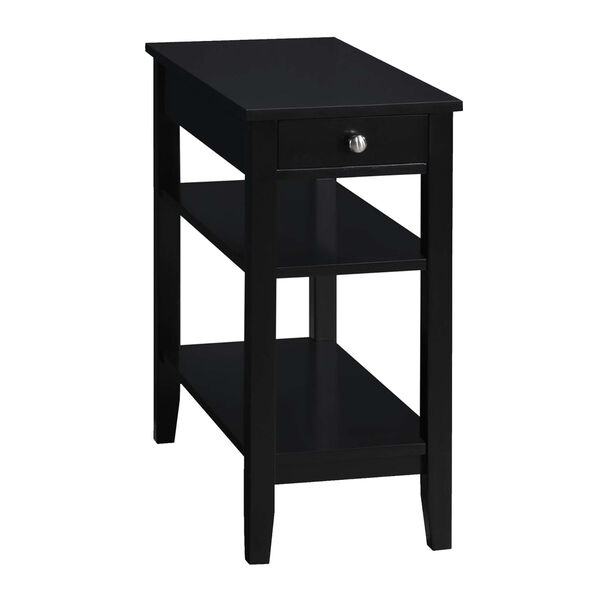 Black American Heritage One Drawer Chairside End Table with Charging Station and Shelves, image 1
