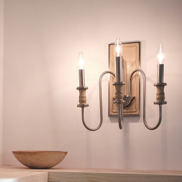 Homestead Beech and Brushed Nickel Three-Light Wall Sconce, image 2