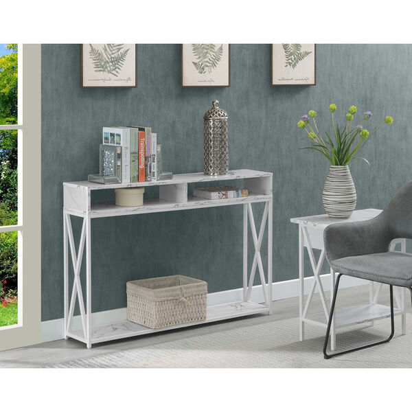 Tucson White Faux Marble Deluxe Console Table with Shelf, image 2
