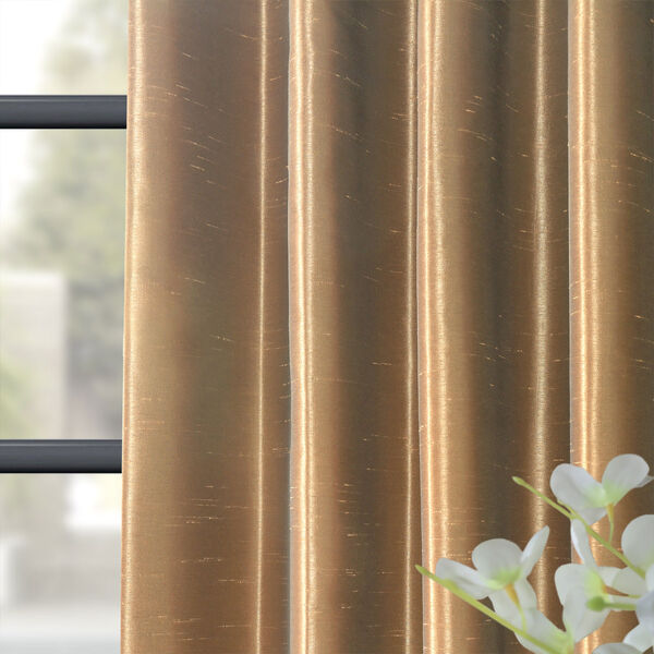 Flax Gold Blackout Vintage Textured Faux Dupioni Silk Single Curtain Panel 50 x 96, image 8