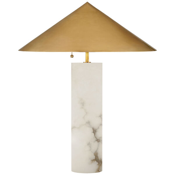 Minimalist Medium Table Lamp in Alabaster with Antique-Burnished Brass Shade by Kelly Wearstler, image 1