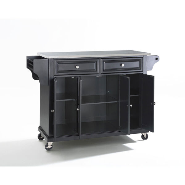 Afton Stainless Steel Top Kitchen Cart/Island in Black Finish, image 1