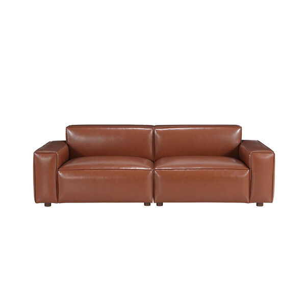 Walnut Vegan Leather Upholstered Olafur Two-Piece Modular Loveseat Sectional, image 2