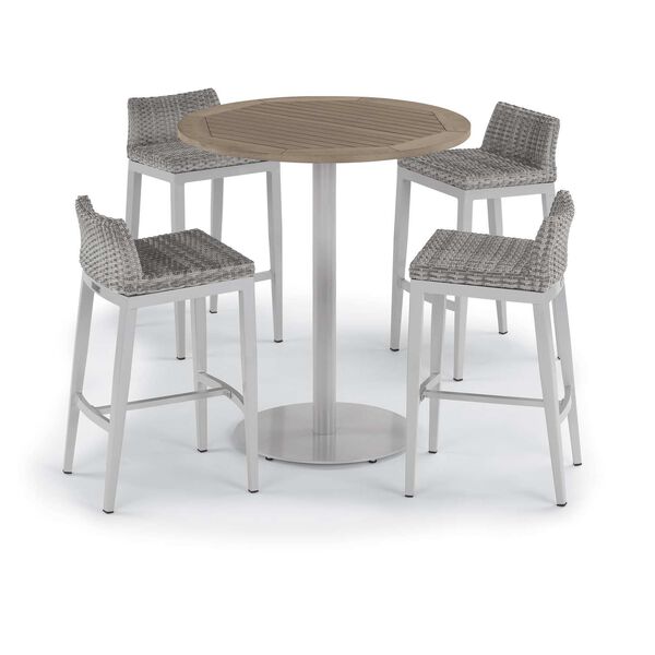 Travira and Argento Vintage Five-Piece Outdoor Round Bar Table and Bar Stool Set, image 1