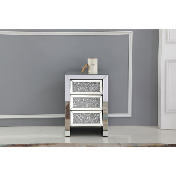 Modern Mirrored 25-Inch Silver Crystal Bedside Table, image 2