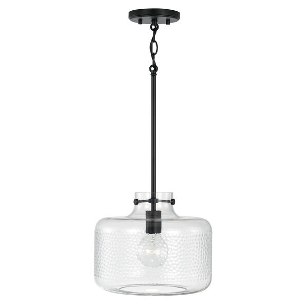 Brighton Matte Black One-Light Pendant with Clear Pebbled Glass, image 1