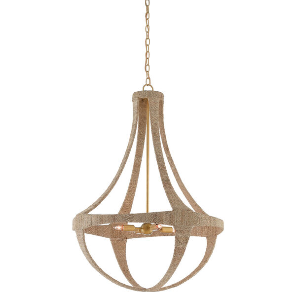 Ibiza Natural and Gold Leaf Four-Light Chandelier, image 1