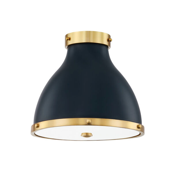 Painted No. 3 Aged Brass and Darkest Blue Two-Light Flush Mount, image 1