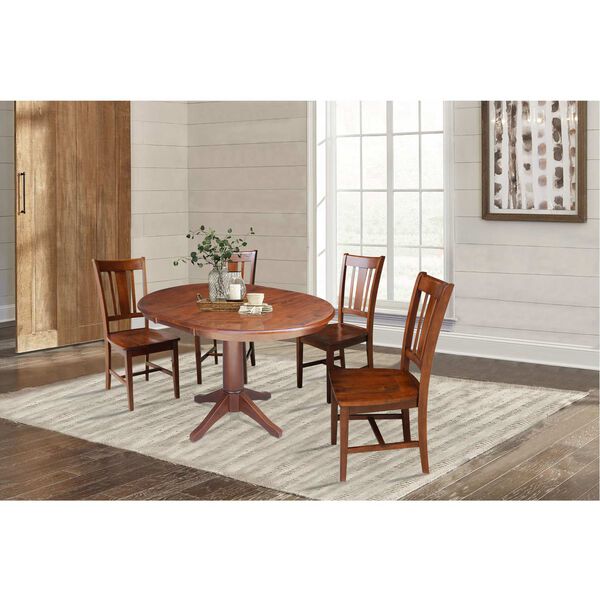 Espresso 36-Inch Round Dining Table with 12-Inch Leaf and Chairs, 5-Piece, image 2