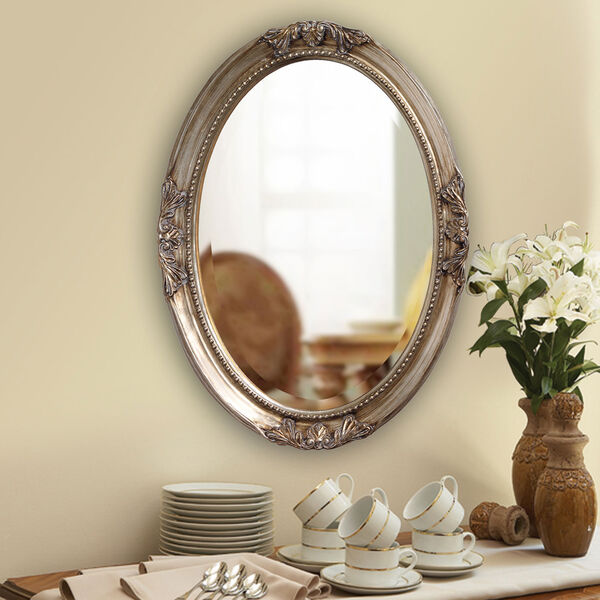 Queen Ann Antique Silver Oval Leaf Mirror, image 3