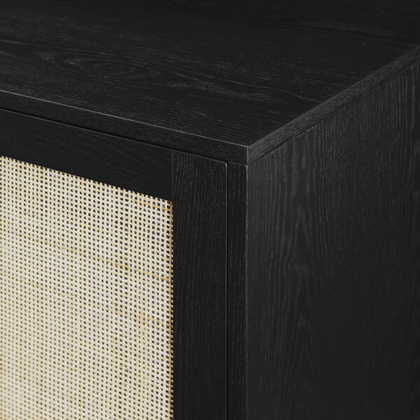 Black Solid Wood and Rattan Accent Cabinet with Two Doors, image 5
