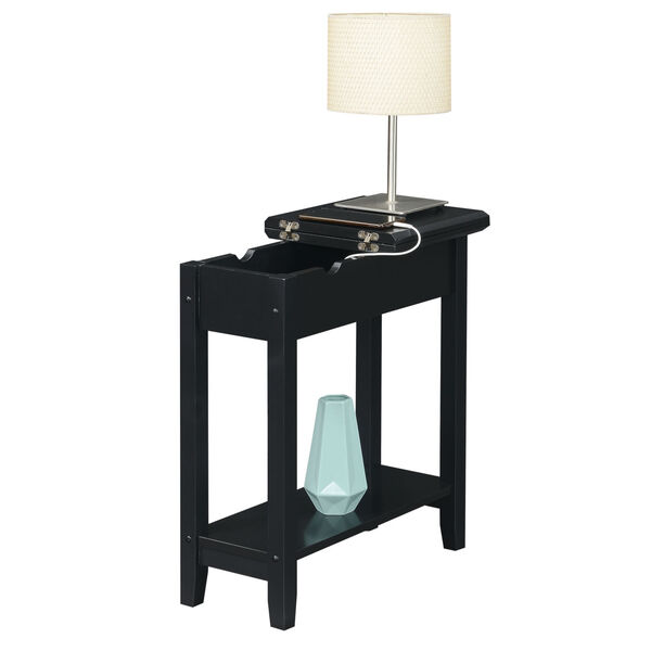 American Heritage Black Flip Top End Table with Charging Station, image 3