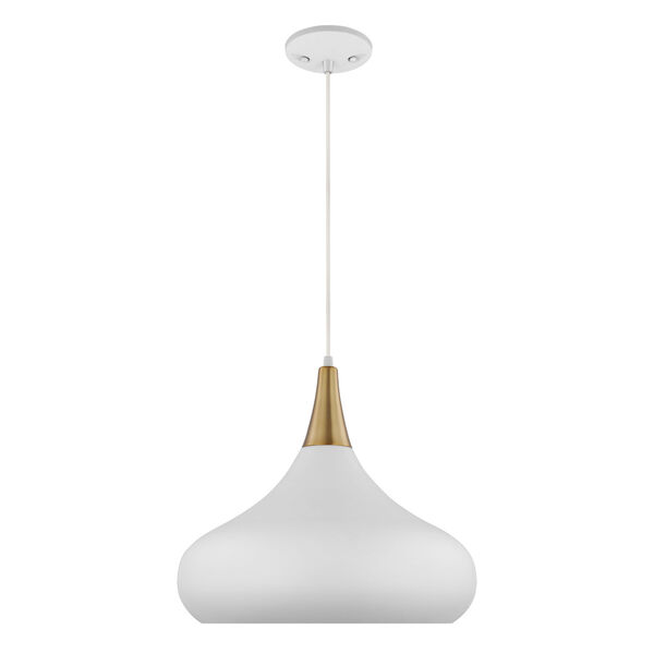 Phoenix Matte White and Burnished Brass 18-Inch One-Light Pendant, image 3