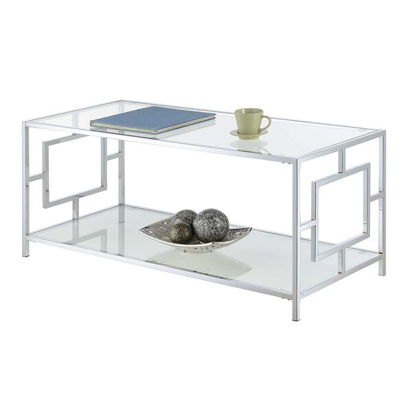 Town Square Glass and Chrome Coffee Table with Shelf, image 5