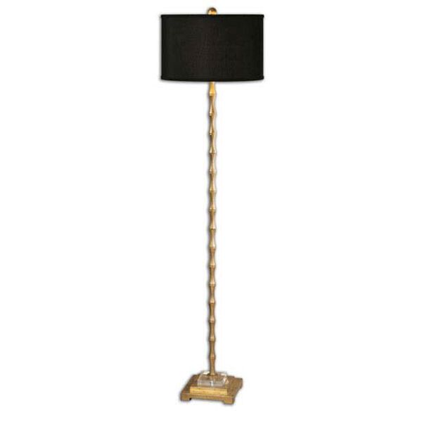 Braxton Metal Bamboo Floor Lamp with Black Shade, image 1