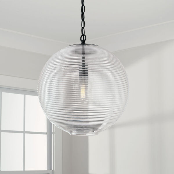 Dolan Matte Black One-Light Pendant with Clear Ribbed Glass, image 3