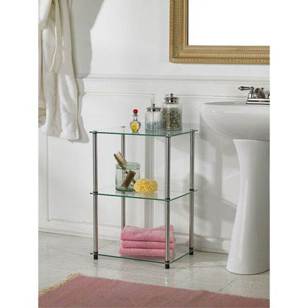 Classic Glass Stainless Steel Three-Tier End Table, image 2