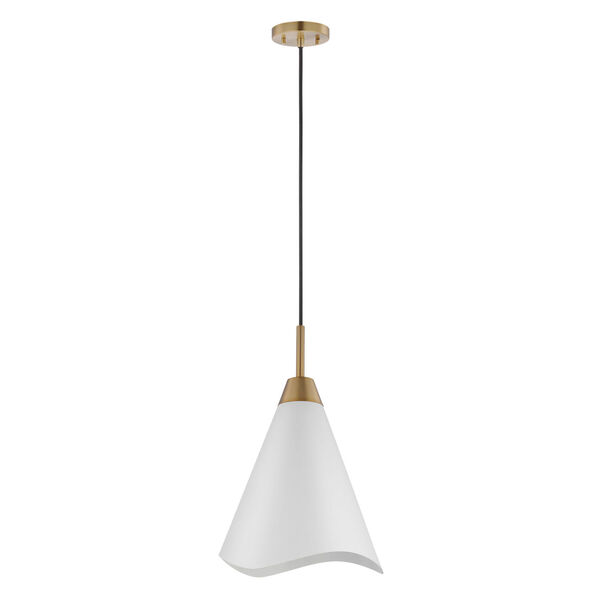 Tango Matte White and Burnished Brass 12-Inch One-Light Pendant, image 1