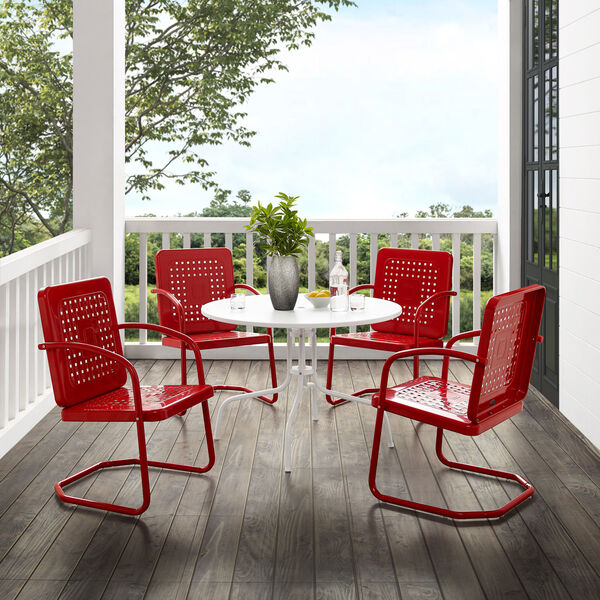 Bates Bright Red Gloss and White Satin Outdoor Dining Set, Five-Piece, image 3
