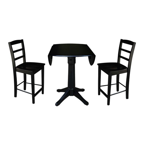 Black 42-Inch Round Pedestal Counter Height Table with Stools, 3-Piece, image 5
