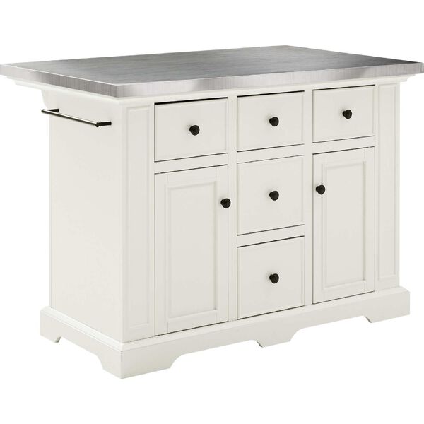 Julia White Stainless Steel Stainless Steel Top Kitchen Island, image 2