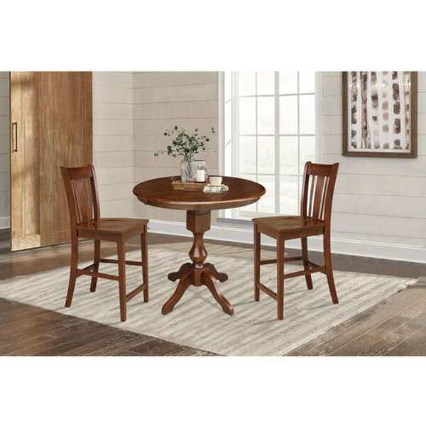Espresso Round Counter Height Dining Table with 12-Inch Leaf and Stools, 3-Piece, image 2