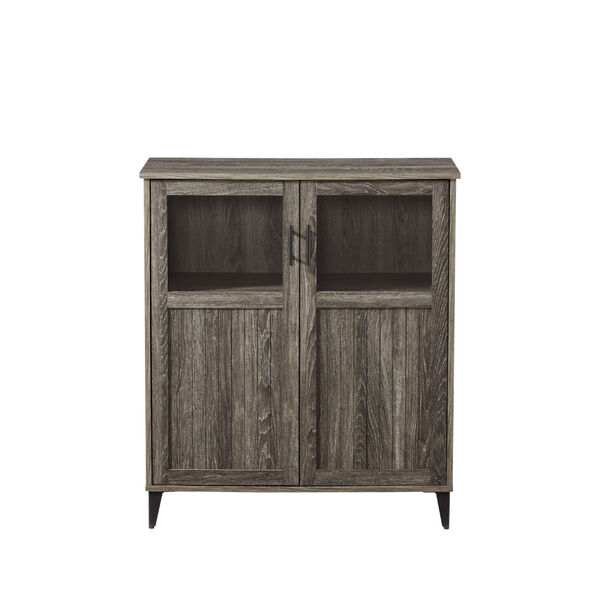 Babbett Cerused Ash Glass and Grooved Door Transitional Accent Cabinet, image 2