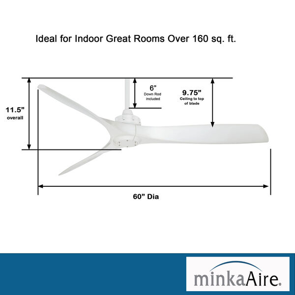 Aviation 60-Inch Ceiling Fan in White with Three Blades, image 8