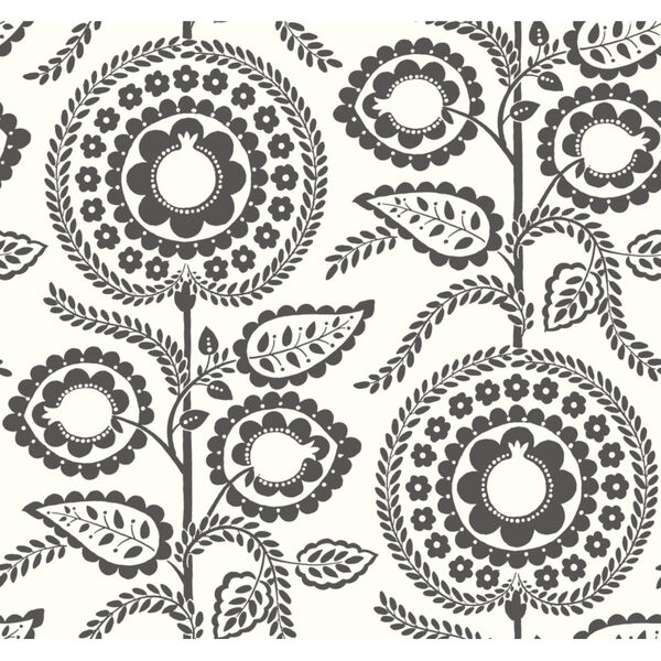 Silhouettes Black White Pomegranate Bloom Wallpaper, image 2