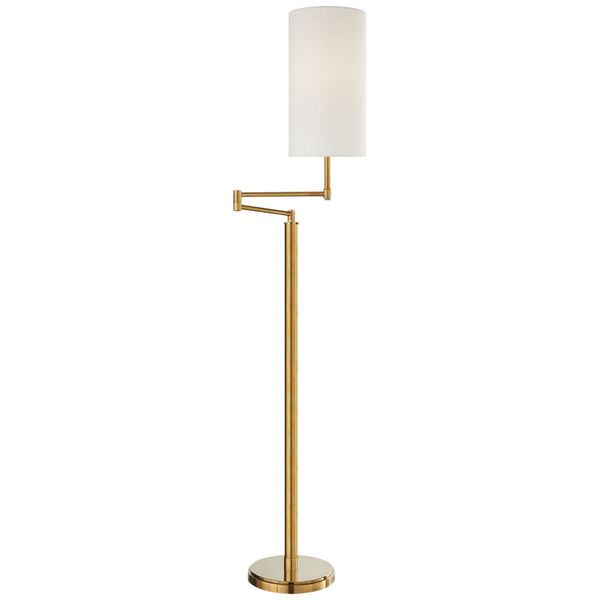 Anton Large Swing Arm Floor Lamp in Hand-Rubbed Antique Brass with Linen Shade by Thomas O'Brien, image 1