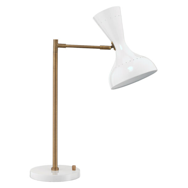 Pisa White Lacquer And Antique Brass Two-Light Table Lamp, image 1