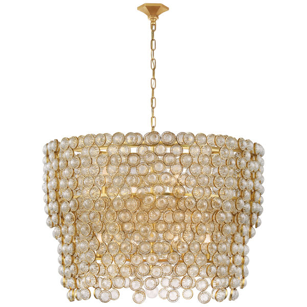 Milazzo Large Waterfall Chandelier in Gild and Crystal by Julie Neill, image 1