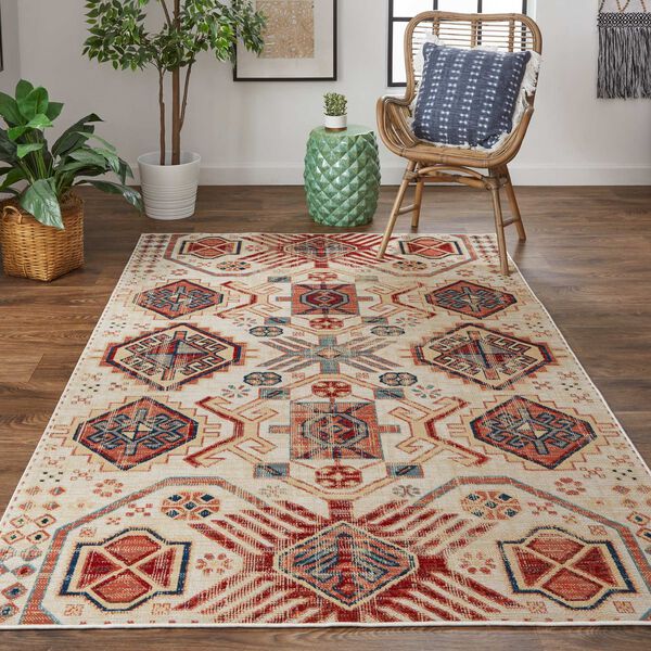 Nolan Ivory Red Tan Rectangular 4 Ft. 3 In. x 6 Ft. 3 In. Area Rug, image 3