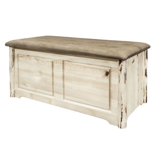 Montana Clear Lacquer Blanket Chest with Buckskin Upholstery, image 3
