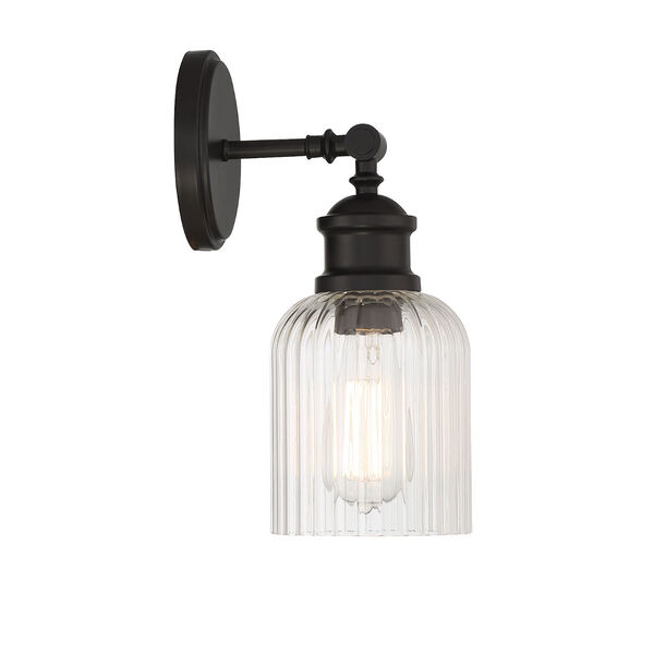 Lowry Matte Black One-Light Wall Sconce with Clear Ribbed Glass, image 5