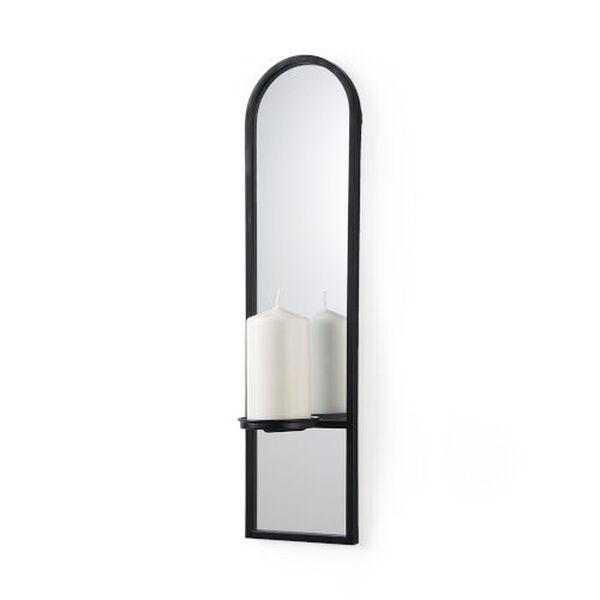 Evianna Black Mirrored with Metal Frame Wall Candle Holder, image 1