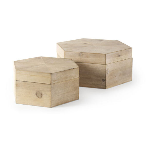 Elyse Brown Wooden Hexagonal Box, Set of 2, image 1