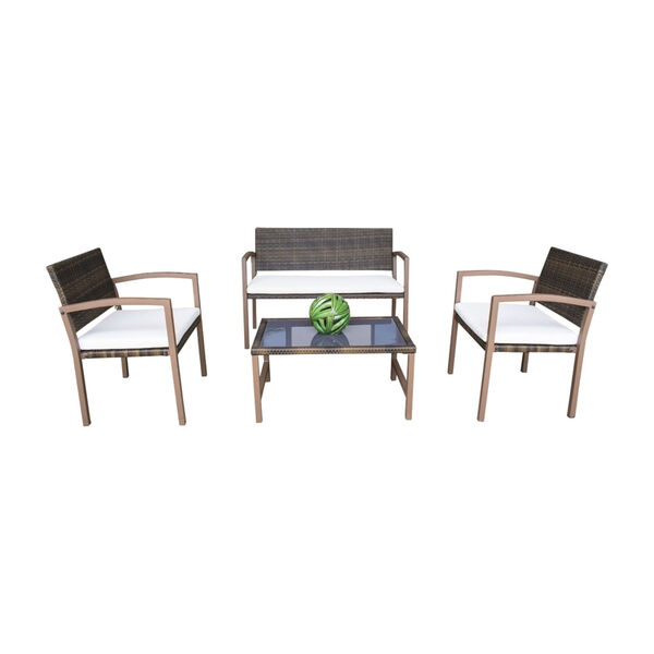 Andros Four-Piece Patio Settee with Canvas Black Cushions, image 1