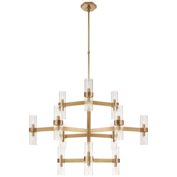 Margita Medium Chandelier in Hand-Rubbed Antique Brass with Clear Glass by AERIN, image 1