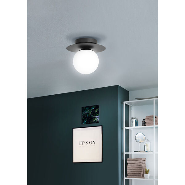 Arenales Structured Black One-Light Semi Flush Mount with White Opal Glass Shade, image 3