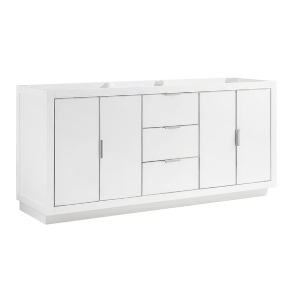 White 72-Inch Bath Vanity Cabinet with Silver Trim, image 2